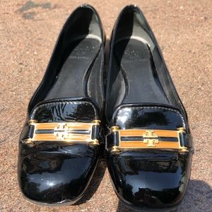 Tory Burch Patent Flats  Shoes Black Leather 8 M